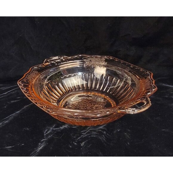 Antique Pink Depression Glass Serving Bowl in the Mayfair Open Rose Pattern - Picture 1 of 9
